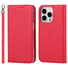 Funda de Cuero Cartera con Soporte Carcasa D01T para Apple iPhone 13 Pro Max Rojo