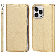 Funda de Cuero Cartera con Soporte Carcasa D01T para Apple iPhone 14 Pro Max Oro