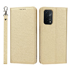 Funda de Cuero Cartera con Soporte Carcasa D01T para Oppo A54 5G Oro