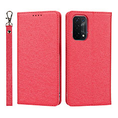 Funda de Cuero Cartera con Soporte Carcasa D01T para Oppo A54 5G Rojo