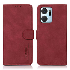 Funda de Cuero Cartera con Soporte Carcasa D01Y para Huawei Honor X7a Rojo