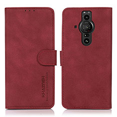 Funda de Cuero Cartera con Soporte Carcasa D01Y para Sony Xperia PRO-I Rojo