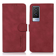 Funda de Cuero Cartera con Soporte Carcasa D01Y para Vivo V21e 5G Rojo