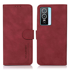 Funda de Cuero Cartera con Soporte Carcasa D01Y para Vivo Y74s 5G Rojo