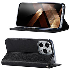 Funda de Cuero Cartera con Soporte Carcasa D02T para Apple iPhone 13 Pro Max Negro