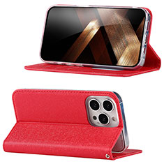 Funda de Cuero Cartera con Soporte Carcasa D02T para Apple iPhone 13 Pro Max Rojo