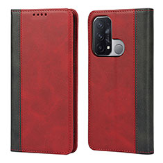 Funda de Cuero Cartera con Soporte Carcasa D02T para Oppo Reno5 A Rojo