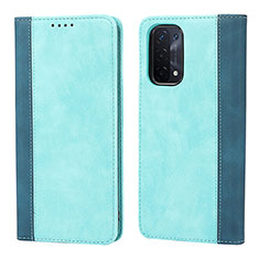 Funda de Cuero Cartera con Soporte Carcasa D03T para Oppo A74 5G Cian