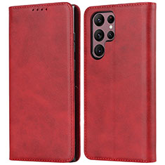 Funda de Cuero Cartera con Soporte Carcasa D03T para Samsung Galaxy S22 Ultra 5G Rojo