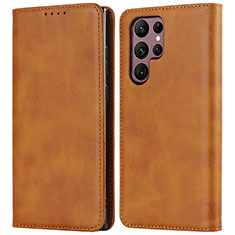 Funda de Cuero Cartera con Soporte Carcasa D03T para Samsung Galaxy S23 Ultra 5G Marron Claro