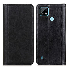 Funda de Cuero Cartera con Soporte Carcasa D03Y para Realme C21 Negro