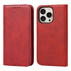 Funda de Cuero Cartera con Soporte Carcasa D04T para Apple iPhone 13 Pro Max Rojo