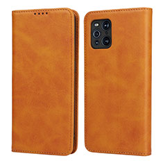 Funda de Cuero Cartera con Soporte Carcasa D04T para Oppo Find X3 5G Marron Claro