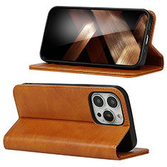 Funda de Cuero Cartera con Soporte Carcasa D05T para Apple iPhone 14 Pro Max Marron Claro