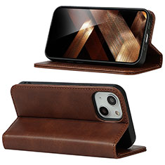 Funda de Cuero Cartera con Soporte Carcasa D05T para Apple iPhone 15 Marron