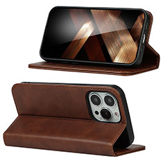 Funda de Cuero Cartera con Soporte Carcasa D05T para Apple iPhone 15 Pro Max Marron