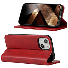 Funda de Cuero Cartera con Soporte Carcasa D05T para Apple iPhone 15 Rojo