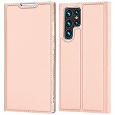 Funda de Cuero Cartera con Soporte Carcasa D05T para Samsung Galaxy S22 Ultra 5G Oro Rosa