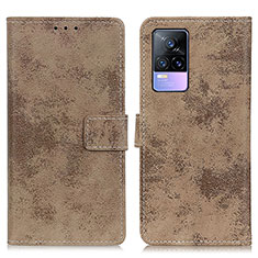 Funda de Cuero Cartera con Soporte Carcasa D05Y para Vivo V21e 5G Caqui