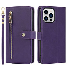 Funda de Cuero Cartera con Soporte Carcasa D06T para Apple iPhone 13 Pro Max Morado