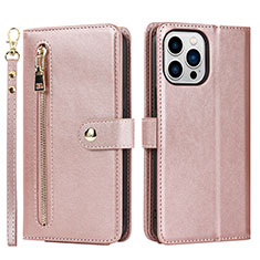 Funda de Cuero Cartera con Soporte Carcasa D06T para Apple iPhone 13 Pro Max Oro Rosa