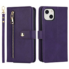 Funda de Cuero Cartera con Soporte Carcasa D06T para Apple iPhone 15 Plus Morado