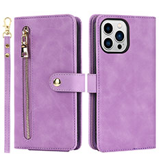 Funda de Cuero Cartera con Soporte Carcasa D06T para Apple iPhone 15 Pro Max Purpura Claro