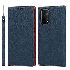 Funda de Cuero Cartera con Soporte Carcasa D06T para Oppo A74 5G Azul