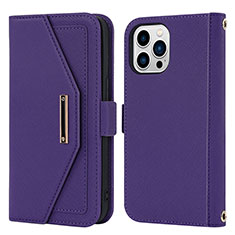 Funda de Cuero Cartera con Soporte Carcasa D07T para Apple iPhone 13 Pro Max Morado