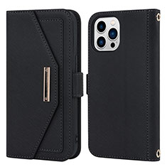 Funda de Cuero Cartera con Soporte Carcasa D07T para Apple iPhone 13 Pro Max Negro