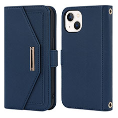 Funda de Cuero Cartera con Soporte Carcasa D07T para Apple iPhone 14 Azul