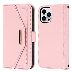 Funda de Cuero Cartera con Soporte Carcasa D07T para Apple iPhone 14 Pro Max Oro Rosa