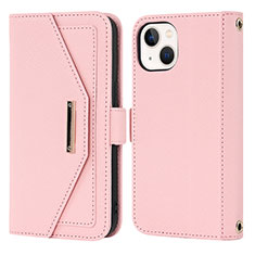 Funda de Cuero Cartera con Soporte Carcasa D07T para Apple iPhone 15 Plus Oro Rosa