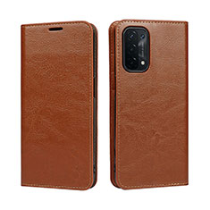 Funda de Cuero Cartera con Soporte Carcasa D07T para Oppo A74 5G Marron Claro