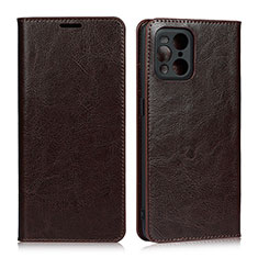 Funda de Cuero Cartera con Soporte Carcasa D07T para Oppo Find X3 5G Marron