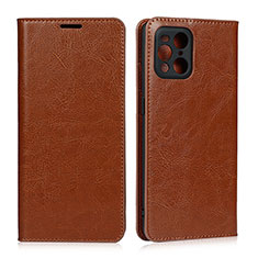 Funda de Cuero Cartera con Soporte Carcasa D07T para Oppo Find X3 5G Marron Claro