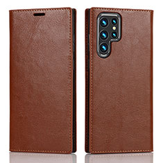 Funda de Cuero Cartera con Soporte Carcasa D07T para Samsung Galaxy S23 Ultra 5G Marron Claro