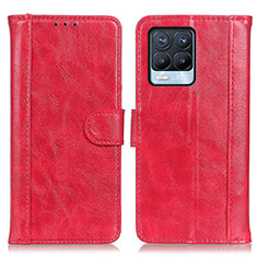 Funda de Cuero Cartera con Soporte Carcasa D07Y para Realme 8 4G Rojo