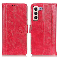 Funda de Cuero Cartera con Soporte Carcasa D07Y para Samsung Galaxy S21 FE 5G Rojo