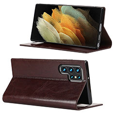 Funda de Cuero Cartera con Soporte Carcasa D08T para Samsung Galaxy S21 Ultra 5G Marron