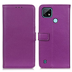 Funda de Cuero Cartera con Soporte Carcasa D09Y para Realme C21 Morado