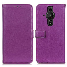 Funda de Cuero Cartera con Soporte Carcasa D09Y para Sony Xperia PRO-I Morado