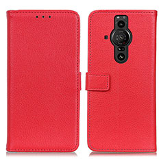 Funda de Cuero Cartera con Soporte Carcasa D09Y para Sony Xperia PRO-I Rojo