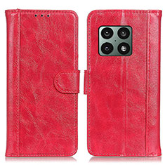 Funda de Cuero Cartera con Soporte Carcasa D10Y para OnePlus 10 Pro 5G Rojo