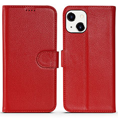 Funda de Cuero Cartera con Soporte Carcasa DL1 para Apple iPhone 14 Rosa Roja