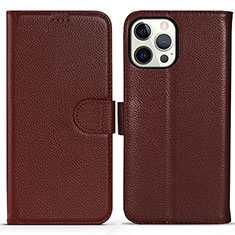 Funda de Cuero Cartera con Soporte Carcasa DL1 para Apple iPhone 15 Pro Max Marron