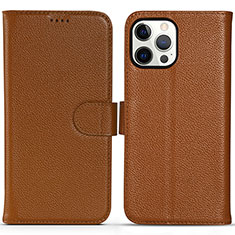 Funda de Cuero Cartera con Soporte Carcasa DL1 para Apple iPhone 15 Pro Max Marron Claro