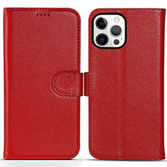 Funda de Cuero Cartera con Soporte Carcasa DL1 para Apple iPhone 15 Pro Max Rosa Roja