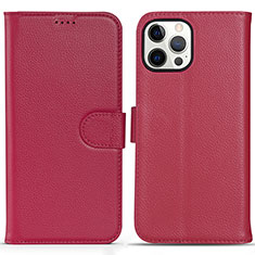 Funda de Cuero Cartera con Soporte Carcasa DL1 para Apple iPhone 16 Pro Max Rosa Roja