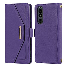 Funda de Cuero Cartera con Soporte Carcasa DT1 para Sony Xperia 5 III SO-53B Morado